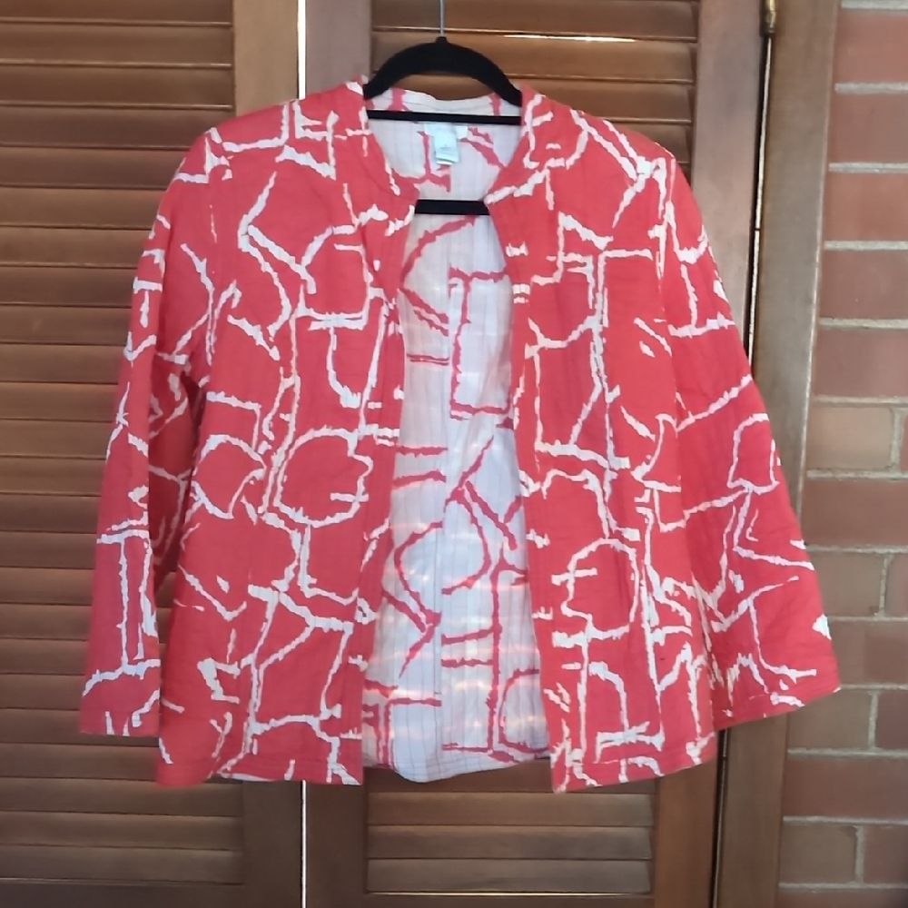 Chico's Red and White Star Pattern Blazer